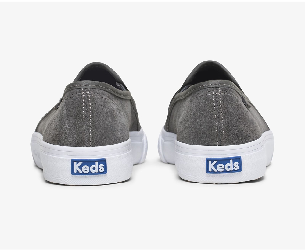 Womens Keds Slip Ons - Double Decker Suede - Grey - 7184-LUWTJ